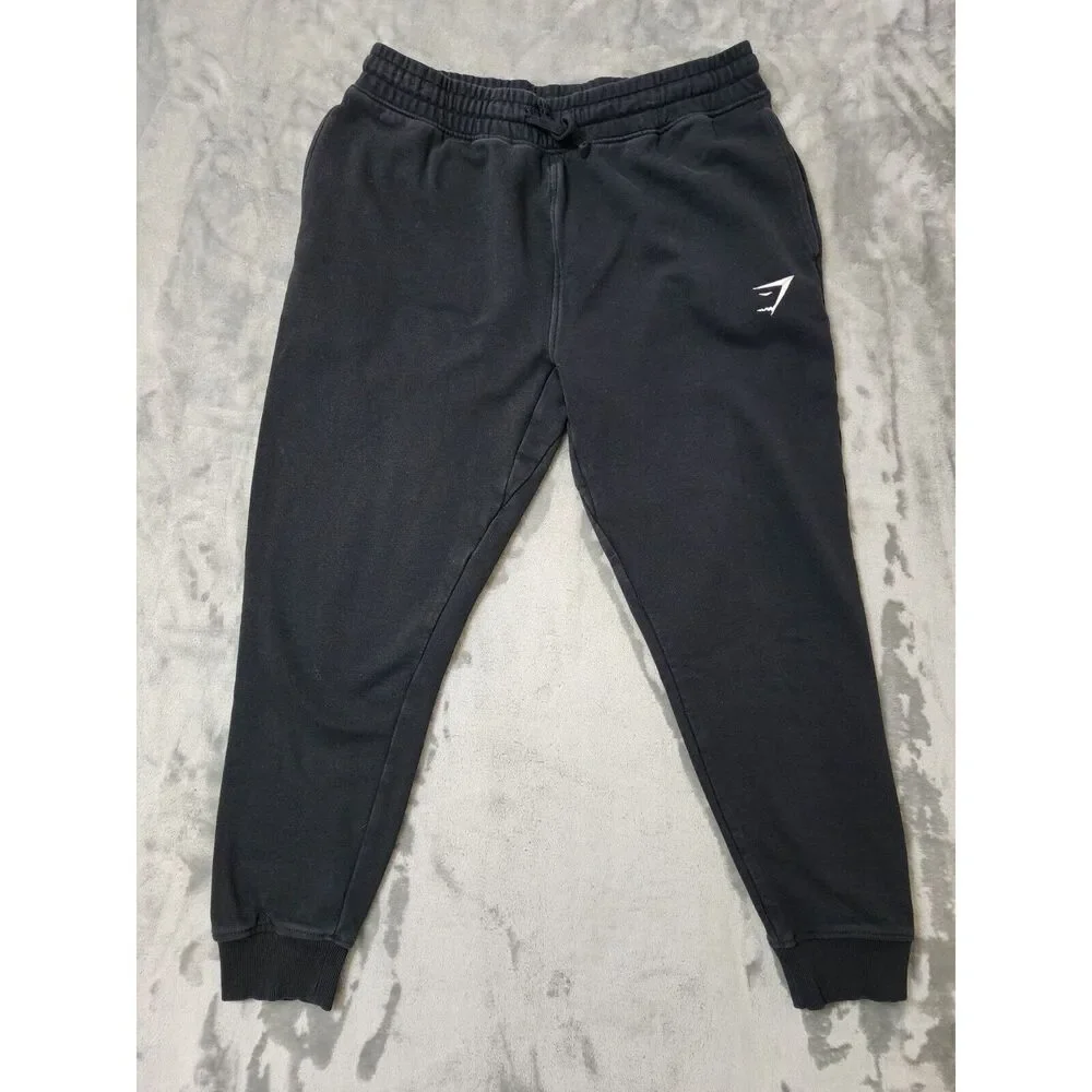 Gymshark Tapered Jogger Pants Men's Size L Solid Black A1A2A Fleece Workout Gym
